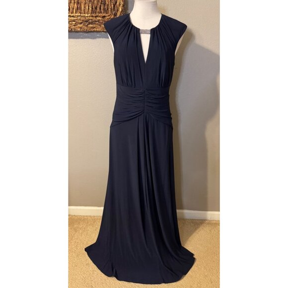 Vince Camuto Long Formal Dress 12 Blue Sleeveless Wedding Party Cruise Washable - Picture 2 of 14